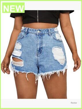 Plus Size High Waisted Distressed Denim Shorts for Women Stretchy Ripped Curvy